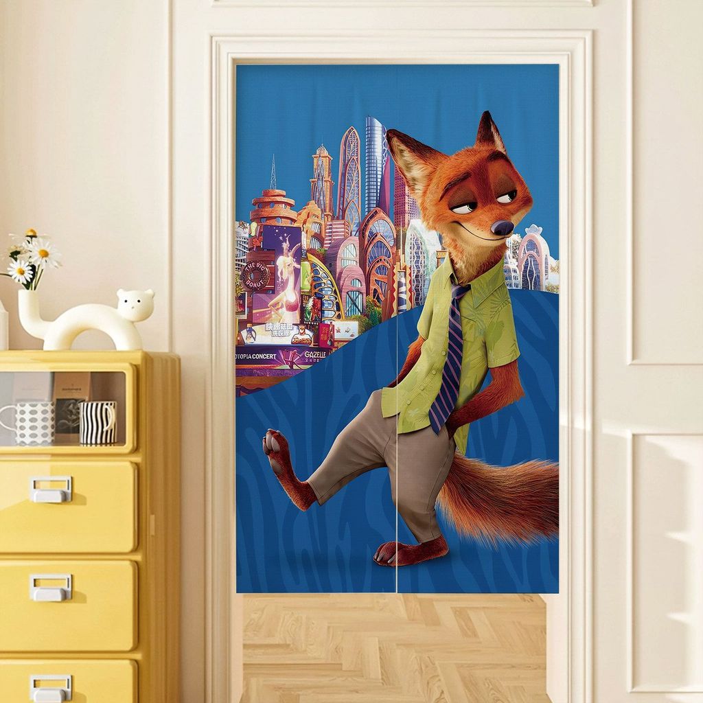 Crazy Animal City Fabric Door Curtain Bedroom Half Door Curtain Punch-free Hanging Curtain Bathroom 