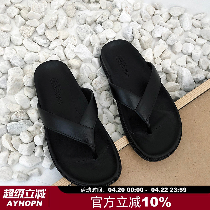 เกาหลี INS สวมใส่ Blogger สไตล์เดียวกัน Flip-Flops ผู้ชายผู้หญิงสีดํา Anti-Slip กลางแจ้ง Flip-Flops 