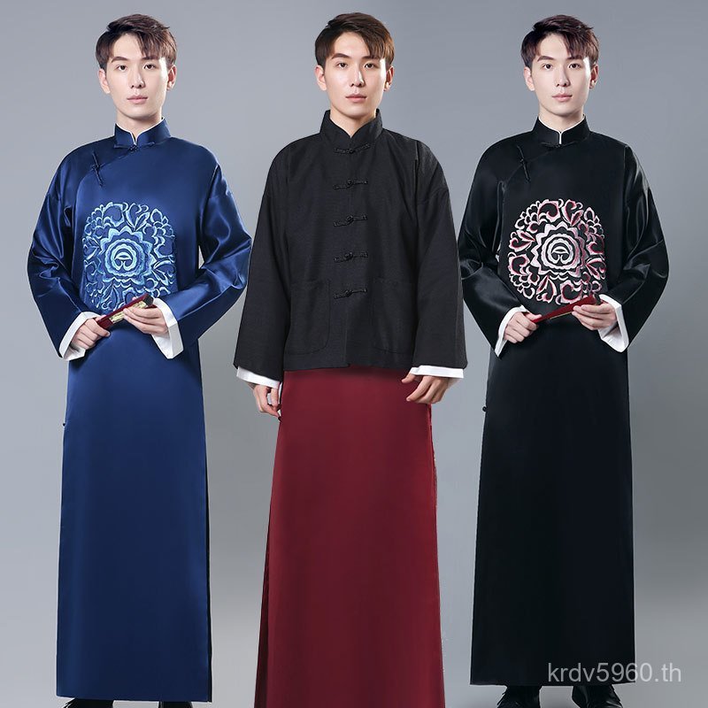 ชุดจีนครอสทอล์คเสื้อชายเยาวชนโฮสต์ชุดคอ กลิ่นฉุน ชุดสาธารณรัฐจีนเครื่องแต่งกายโบราณเพื่อนเจ้าบ่าวกลุ