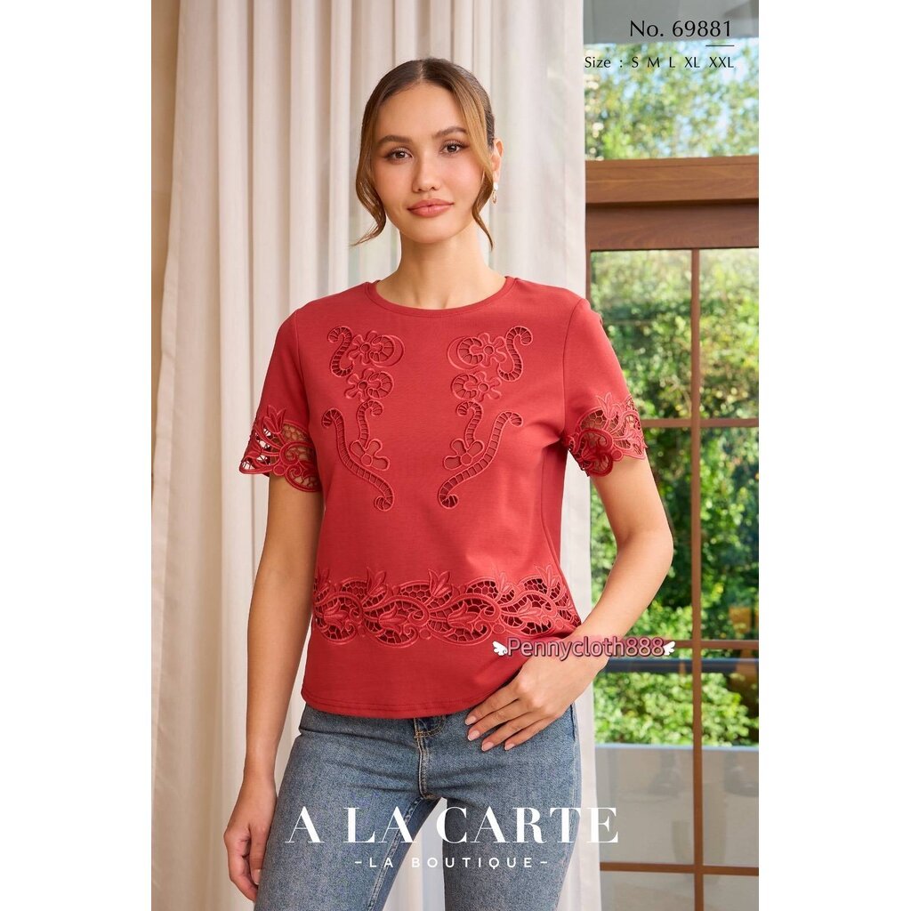 เสื้อยืดรุ่นใหม่ A La Carte รหัส 69881 คอกลม แขนสั้น งานปักฉลุขึ้นใหม่ S-XXL อก 37,39,41,43,45