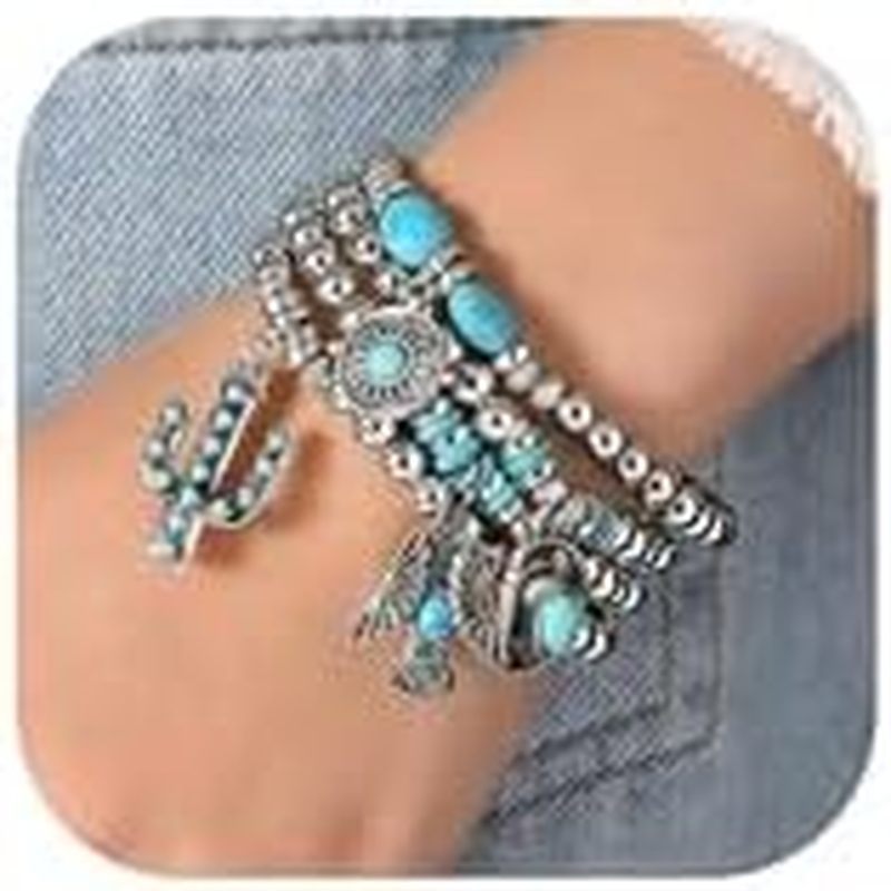 72ore Western Turquoise Bracelet for Women Boho Jewelry Beaded Bracelet Stack Western Inspired Cloth