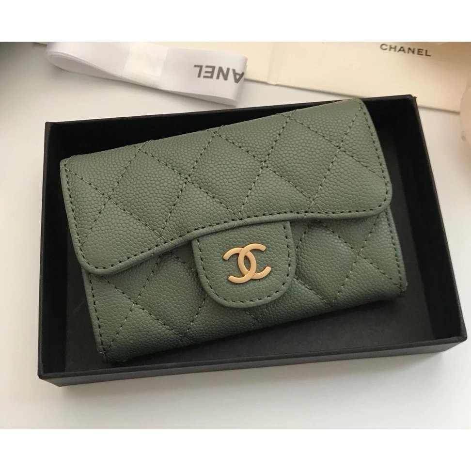 CHANEL Caviar Golden cc Flap Card Holder Coin Purse Female Bag 80799