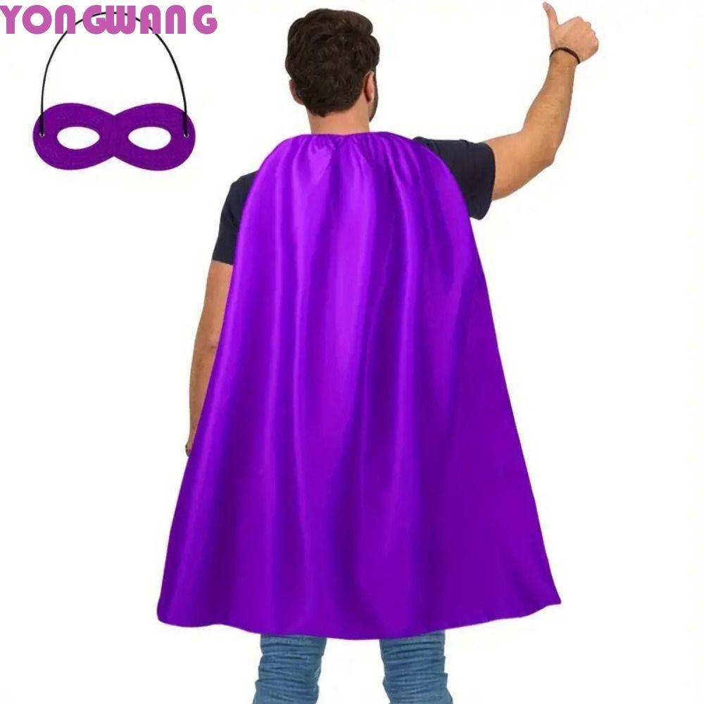 YONGWANG66HR 2 ชิ้น/เซ็ตผู้ใหญ่ Superhero Cape พร้อม Eye Mask, สีทึบ Dress Up ฮาโลวีน Superhero เสื้