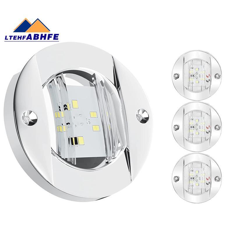 [ขายร้อน L]ไฟภายในเรือทะเล 4 ชิ้น, 12 โวลต์ LED เรือดาดฟ้า Courtesy Light 3 นิ้วรอบสีขาว 6 LED Stern Transom Anchor Light