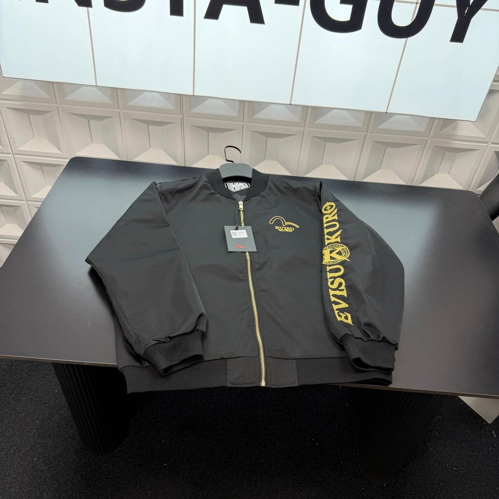ฤดูใบไม้ผลิฤดูร้อนสไตล์ใหม่มาใหม่เอาท์พุตระเบิด⭐Evisu God of Fortune Stand Collar Jacket หน้าอกปัก S