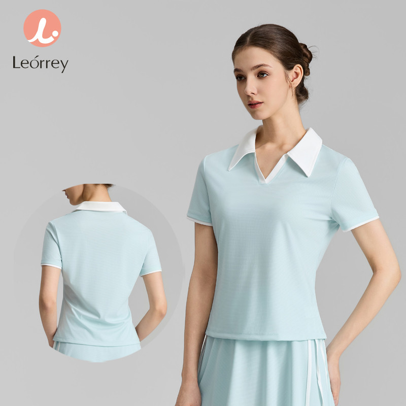 Leorrey-เสื้อโปโลคอปกคอวี ทรงเข้ารูป ดีไซน์หรูหรา สำหรับเล่นกอล์ฟและเทนนิส แขนสั้น ชุดกีฬา