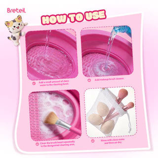 Breteil ชามซิลิโคนสำหรับทำความสะอาดแปรงแต่งหน้า - ดีไซน์พับได้ สำหรับทำความสะอาดแปรงแต่งหน้าและฟองน้ำแต่งหน้า BR-W11