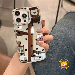 การ์ตูนหมีกระจกเคสโทรศัพท์สําหรับVivo V70 ELite FE V60 Lite V60E V23 Y500 Y500i Y500S Y400 Y31D Y21D Y05 Y11D Y51 Y50 T4X T4 Proปลอกหัวใจน่ารัก