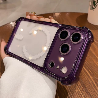 หรูหราแม่เหล็กชาร์จไร้สายเคสโทรศัพท์สําหรับ ไอโฟน 16 17 15 14 13 11 12 มือโปร สูงสุด อากาศ โปร่งใสกันกระแทกฝาครอบกันชน