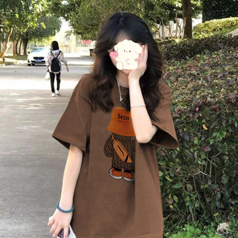 2026 เสื้อยืดแขนสั้นผ้าฝ้ายแท้ผู้หญิงฤดูร้อน 2024 สไตล์ใหม่ High-End ไขมัน mm Casual All-Match หลวมร