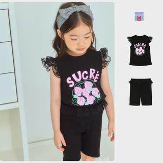 【พร้อมส่ง】「สินค้าลิขสิทธิ์แท้」IRIS KIDS BEBEBE 26ss IKS260415 Sucre Rose shirt/short เสื้อผ้าเด็ก สีดำลายกุหลาบ น่ารักสไ