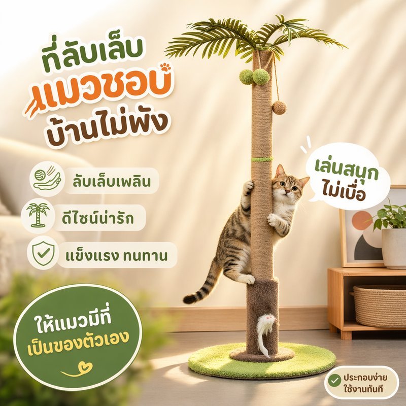 เสาลับเล็บแมว คอนโดแมว ของเล่นแมว เสาเกาเล็บลูกแมว ฐานมั่นคง ประหยัดพื้นที่ ติดตั้งง่าย