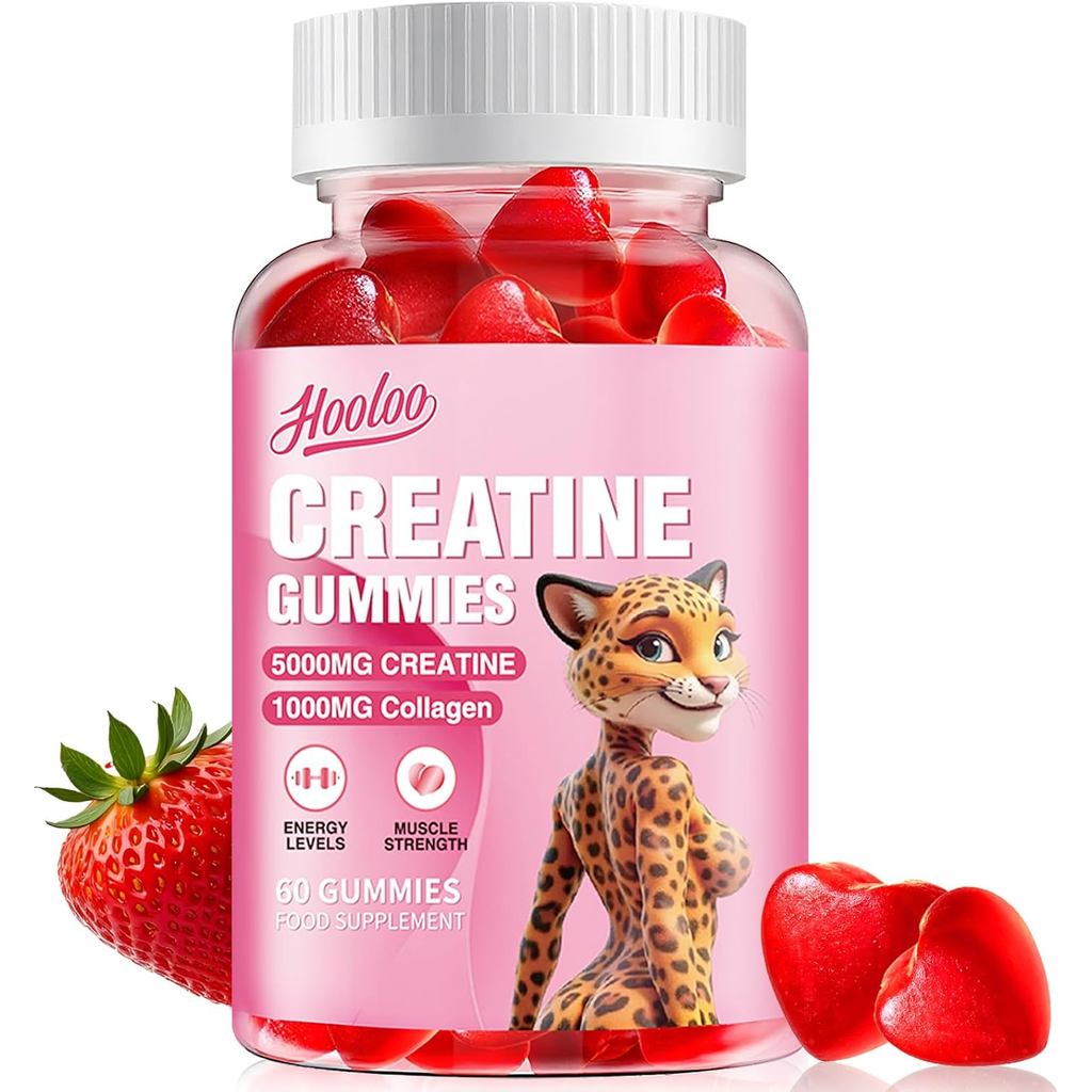 Creatine Gummies 5000mg Creatine Monohydrate พร้อมคอลลาเจน 1000mg (อุปทาน 1 เดือน) สําหรับผู้ชายและผ