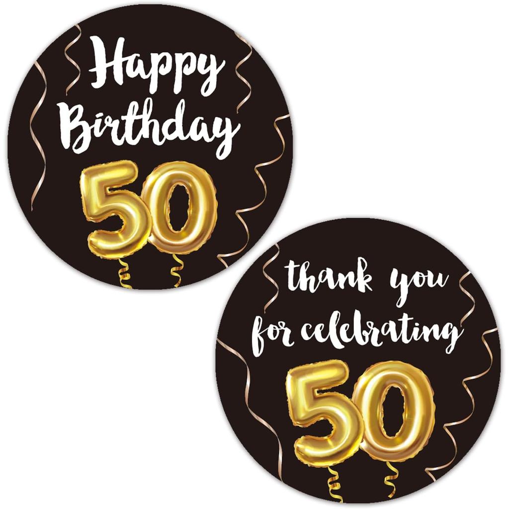 50 ชิ้นสีดําและสีขาว 50th วันเกิดขอบคุณสติกเกอร์,ขอบคุณสําหรับ Celebrating 50, 50th Birthday Party F