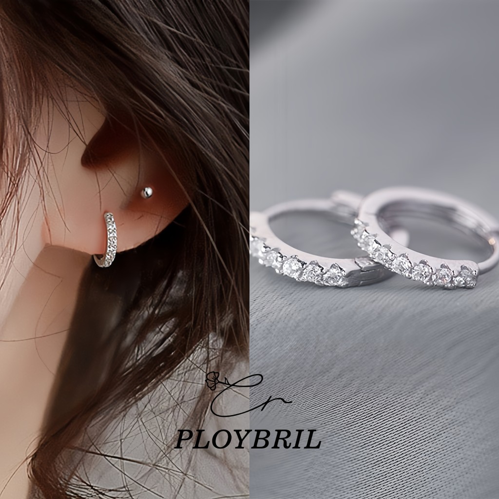 PLOYBRIL พร้อมส่ง🔥 LILY.C ต่างหูห่วงเข็มเงิน 925 ฝังเพชร Sparkling Diamond Earrings E070
