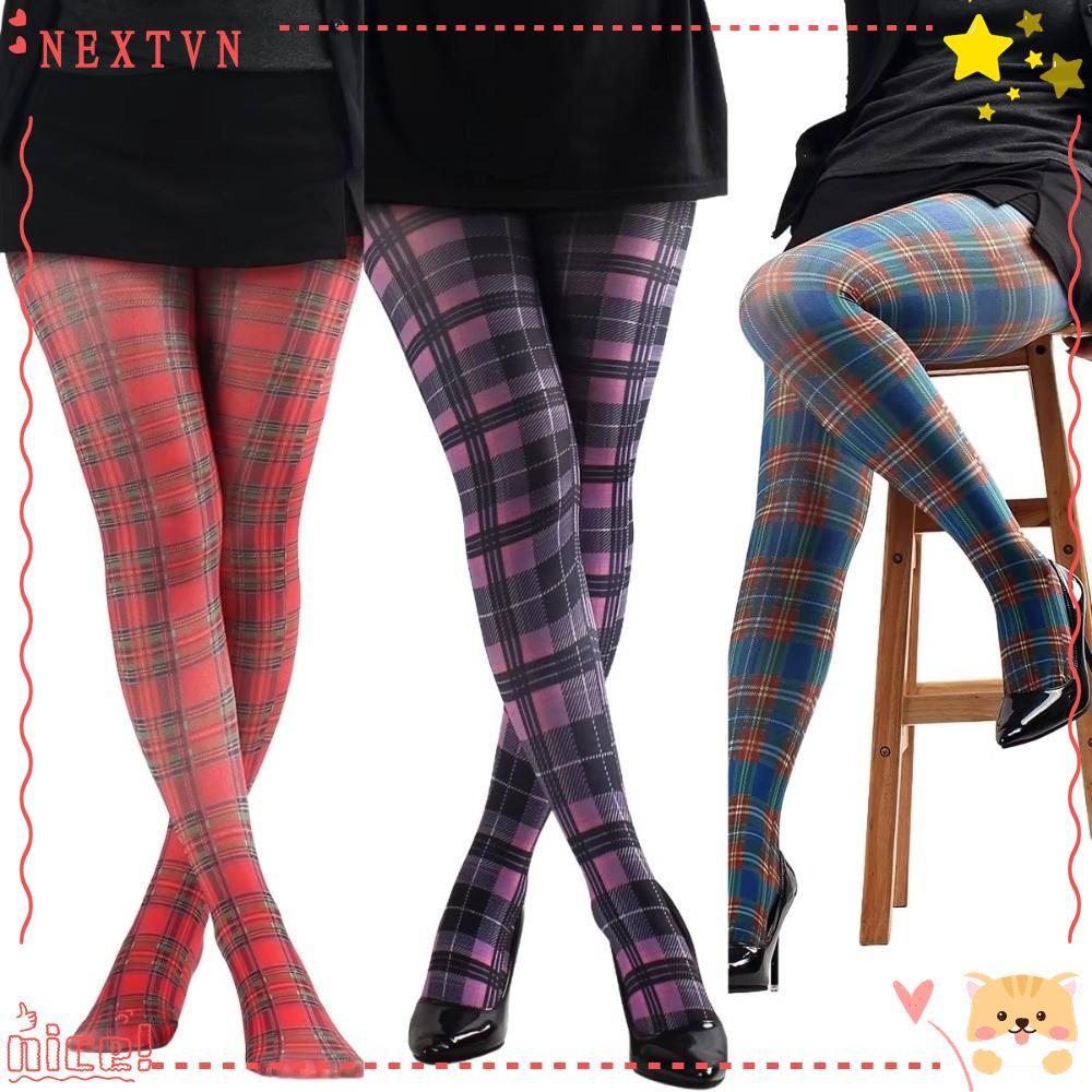RUTHNISSI พิมพ์ Tights, สก็อตเช็ครูปแบบ Semi-Opaque ผู้หญิง Pantyhose, แฟชั่นสีแดงสีม่วงสีฟ้าคลาสสิก