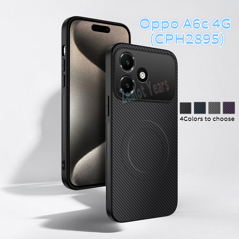 สําหรับOppo A6c 4G CPH2895 คาร์บอนไฟเบอร์หนังแม่เหล็กเคสโทรศัพท์กันกระแทกฝาครอบป้องกัน