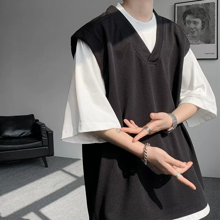 Suikone เสื้อยืดผู้ชายแขนสั้นสไตล์อเมริกันย้อนยุค ฟิตพอดีตัว เหมาะสำหรับวัยรุ่นและใส่ออกกำลังกาย — صورة 3