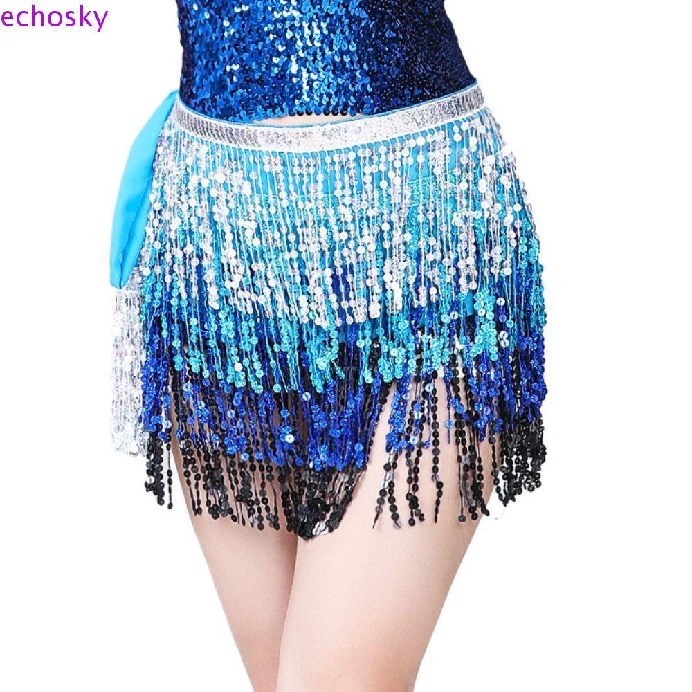 ECHOSKY เข็มขัดและผ้าพันคออุปกรณ์เต้นรำหน้าท้อง ทำจากชีฟองหลายสี