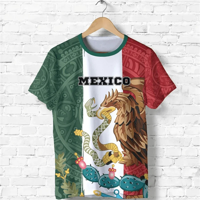 เสื้อยืดลายธงชาติเม็กซิโกและอีเกิลแขนสั้น สไตล์แฟชั่นสำหรับผู้ชาย เหมาะสำหรับใส่วันหยุดหรืองานเล่น