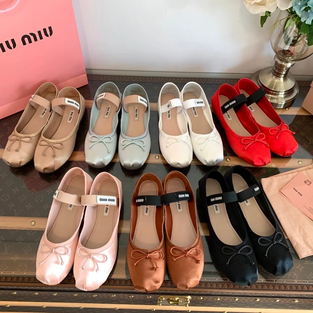 [1: 1 Development] miumiu Ballet Shoes Female miumiu Muu Silk Ballet Shoes Soft All-Match Flat Shoes