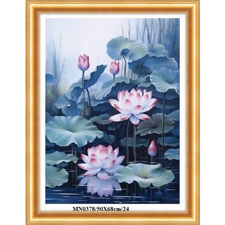 ภาพวาดปักชุดดอกบัว MN0378 ขนาด 50x68 cm