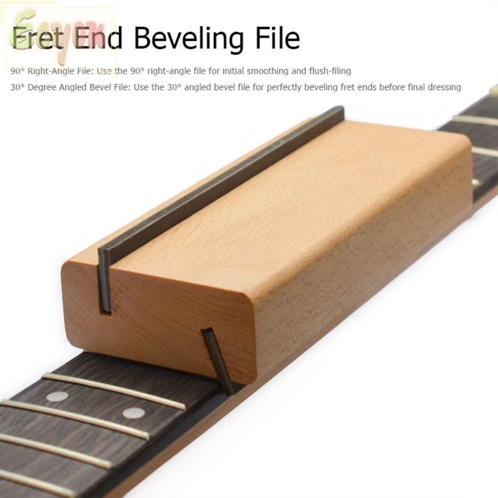 EJYOU Fret End Beveling File,ไม้+เหล็กคาร์บอน 2 In 1 Fret Crowning File,ชุดซ่อม 30° 90° Fret End Dre