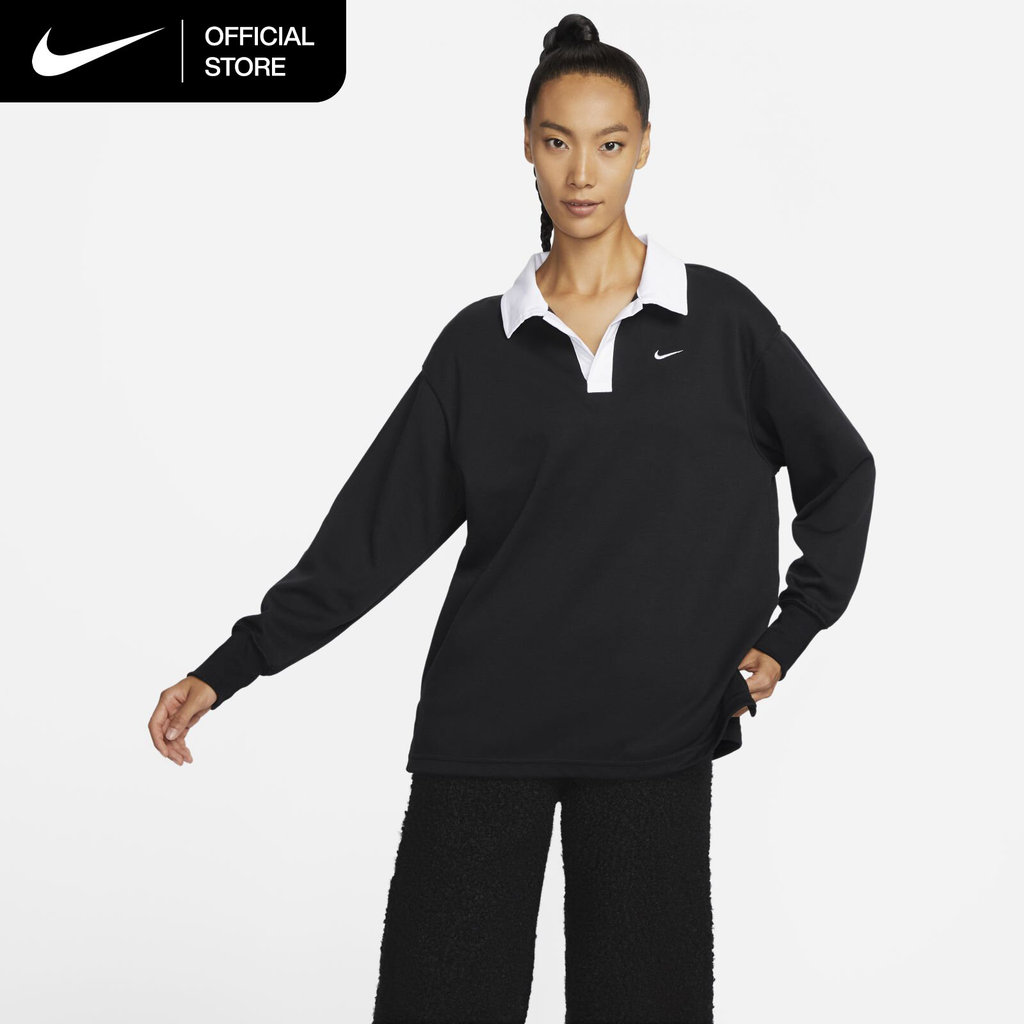 Nike Women's Sportswear Essential Oversized Long-Sleeve Polo - Black [FB8721-010]
