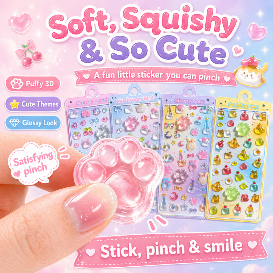 STARX Squishy Cat Paw Epoxy Stickers | สติ๊กเกอร์บรรเทา 3 มิติน่ารัก | สติกเกอร์หยิกนุ่มสําหรับเด็ก DIY สมุดภาพ Journal Decor