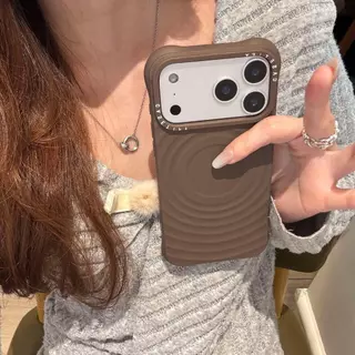 หรูหรา Magnetic Ripple Mulberry กํามะหยี่สีม่วงซิลิโคนเหลวเคสโทรศัพท์สําหรับ iPhone 17 Pro Max 16 15 14 13 กันกระแทกป้องกันปลอกชาร์จ