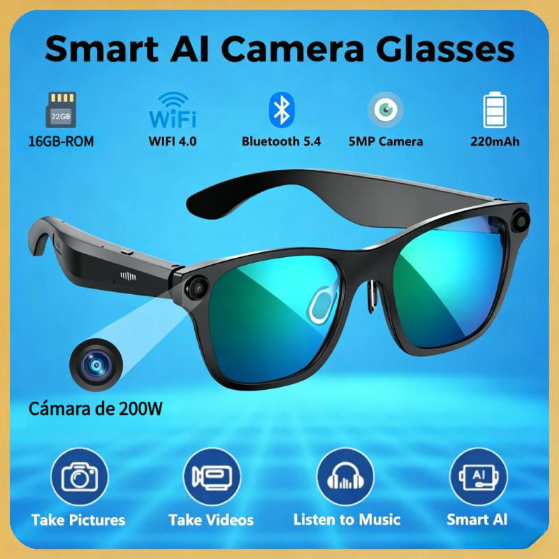 2026 AI แว่นตากล้องอัจฉริยะถ่ายภาพด้วยกล้อง AI การแปลการจดจําวัตถุเข้ากันได้สําหรับ หุ่นยนต์ ไอโอเอส