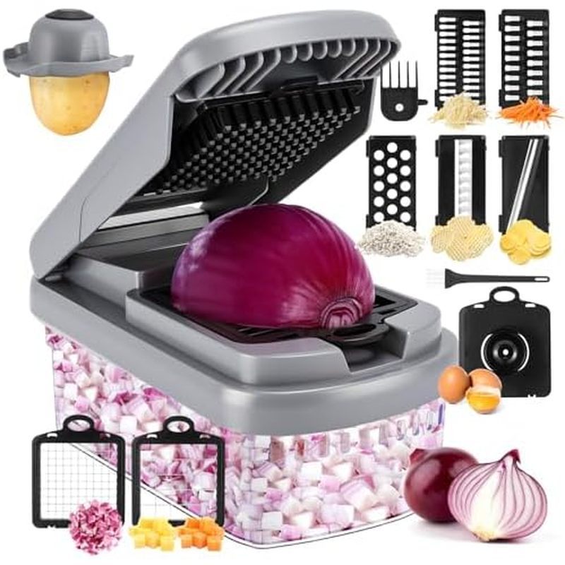 Yusshn Vegetable Chopper,12-in-1 Multifunctional Food Chopper,Professional Onion Chopper with 7 Blad