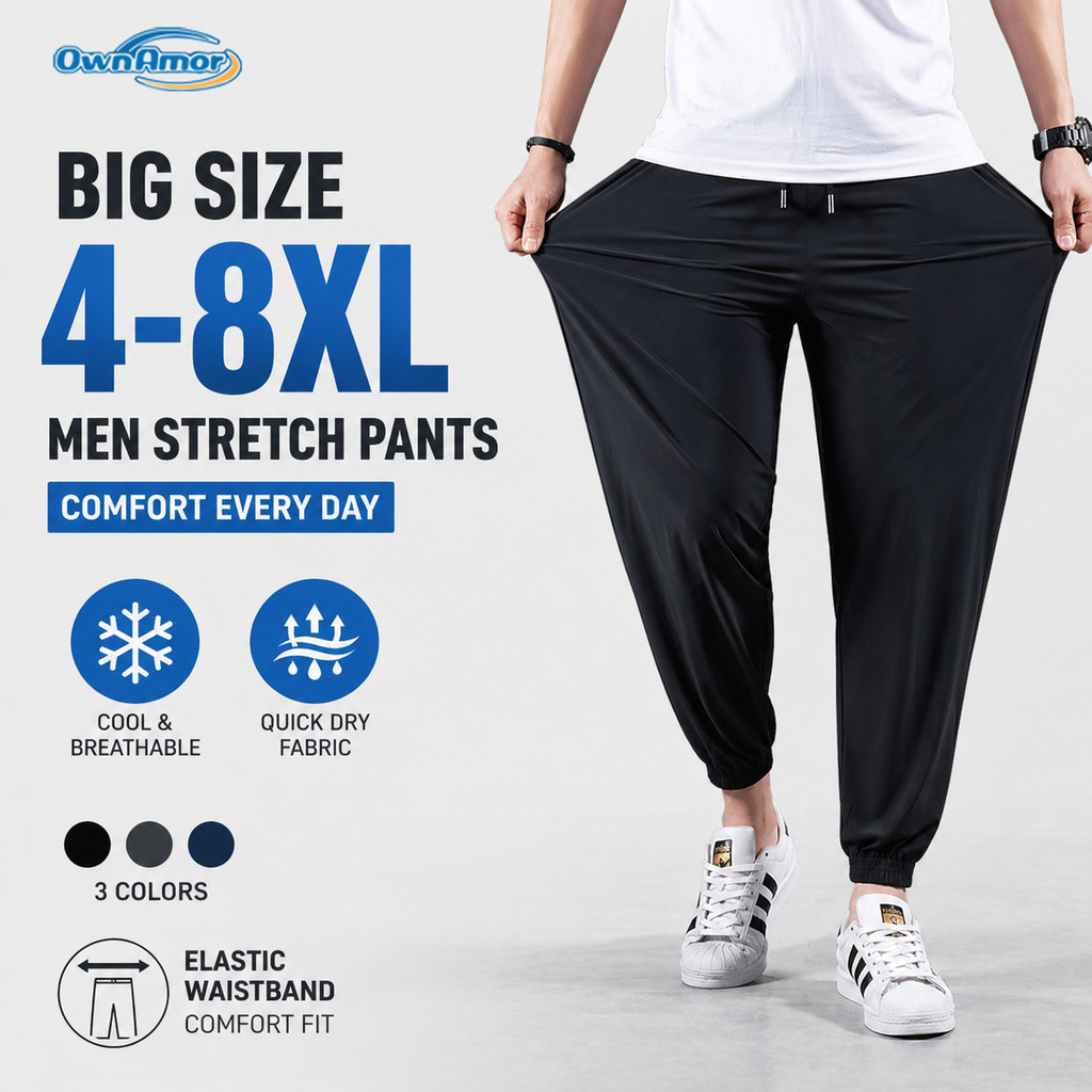 OWNAMOR Seluar Track Lelaki กางเกงกีฬาระบายอากาศยืดลําลองขนาดบวก 4-8XL