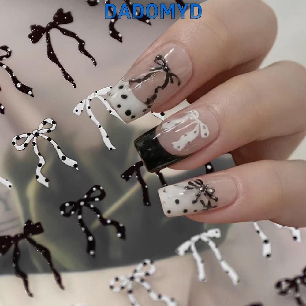 สติ๊กเกอร์ติดเล็บโบว์ลายจุด DADOMYD, ดีไซน์ Dopamine, บางเฉียบแบบมีกาวในตัว, DIY แต่งเล็บ