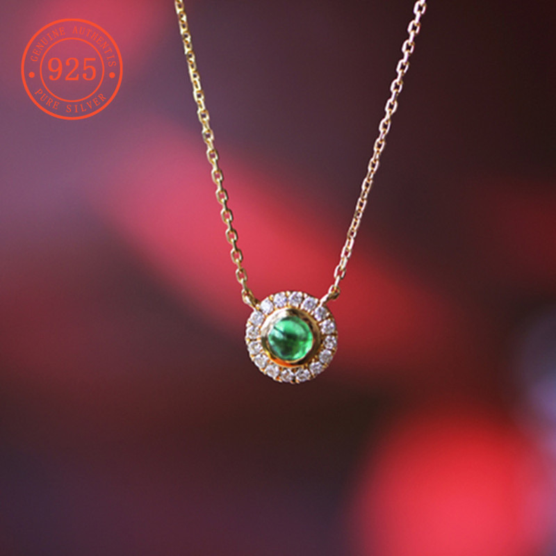 SHEFULI สร้อยคอ Cabochon ประดับเพชรสไตล์มินิมอลเคลือบทอง CSX1351