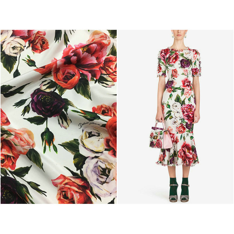ผ้าไหมหม่อนหนัก Ds Peony Peony Peony พิมพ์ชุด 30 ม. ผ้าไหมเครปหนา