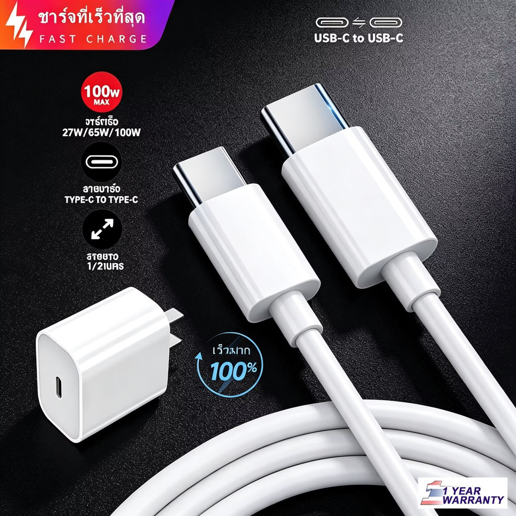 ชุดชาร์ ไวไอโฟน ชาร์จเร็วที่สุด Type CtoType C PDหัวชาร์จเร็ว20W30W35W ยา1m2m FOR Pad Air4 Air5 Mini