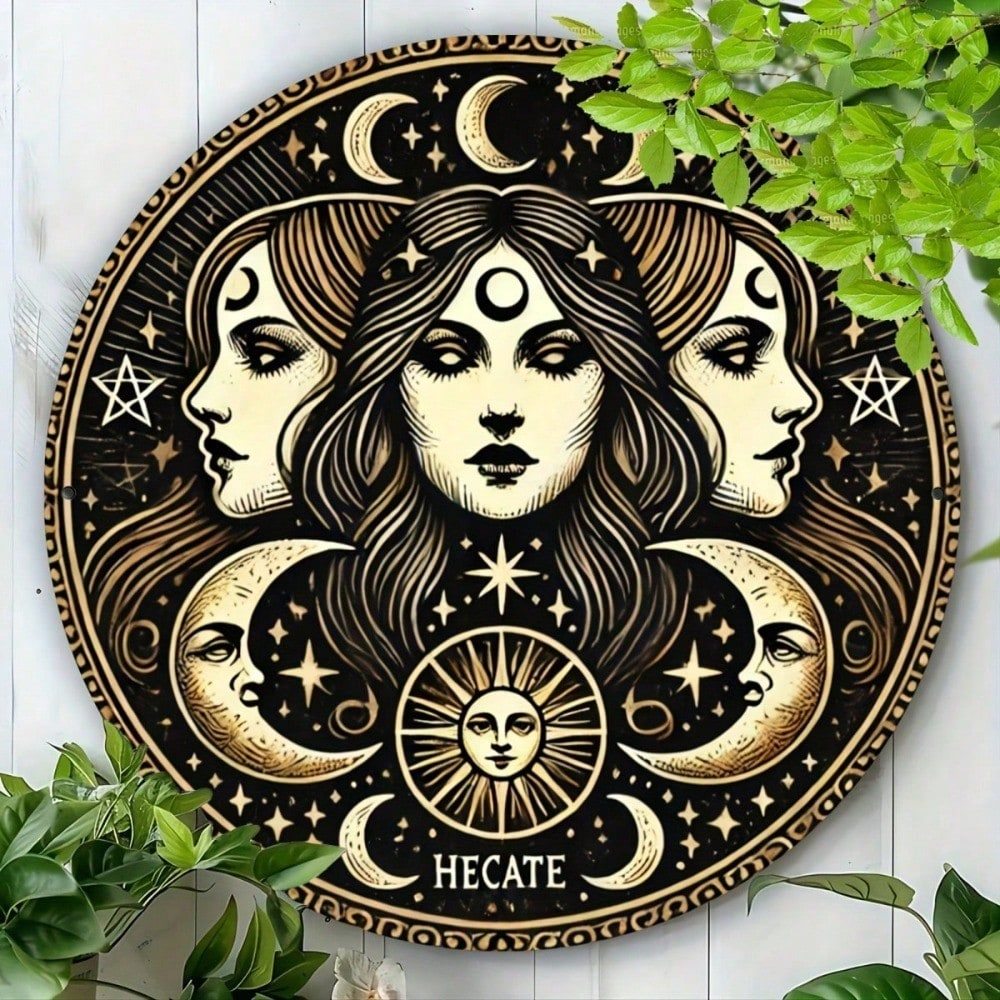 CIFbuy Hecate Triple Moon Goddess Metal Plaque Paganแท่นบูชา Decor Gothic Witchcraft Wall Art
