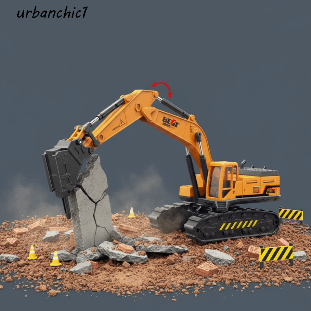 URBANCHIC Engineering Diecast Crane, Mini Yellow Inertial Model Engineering รถปราบดิน, ลูกกลิ้งถนนก่