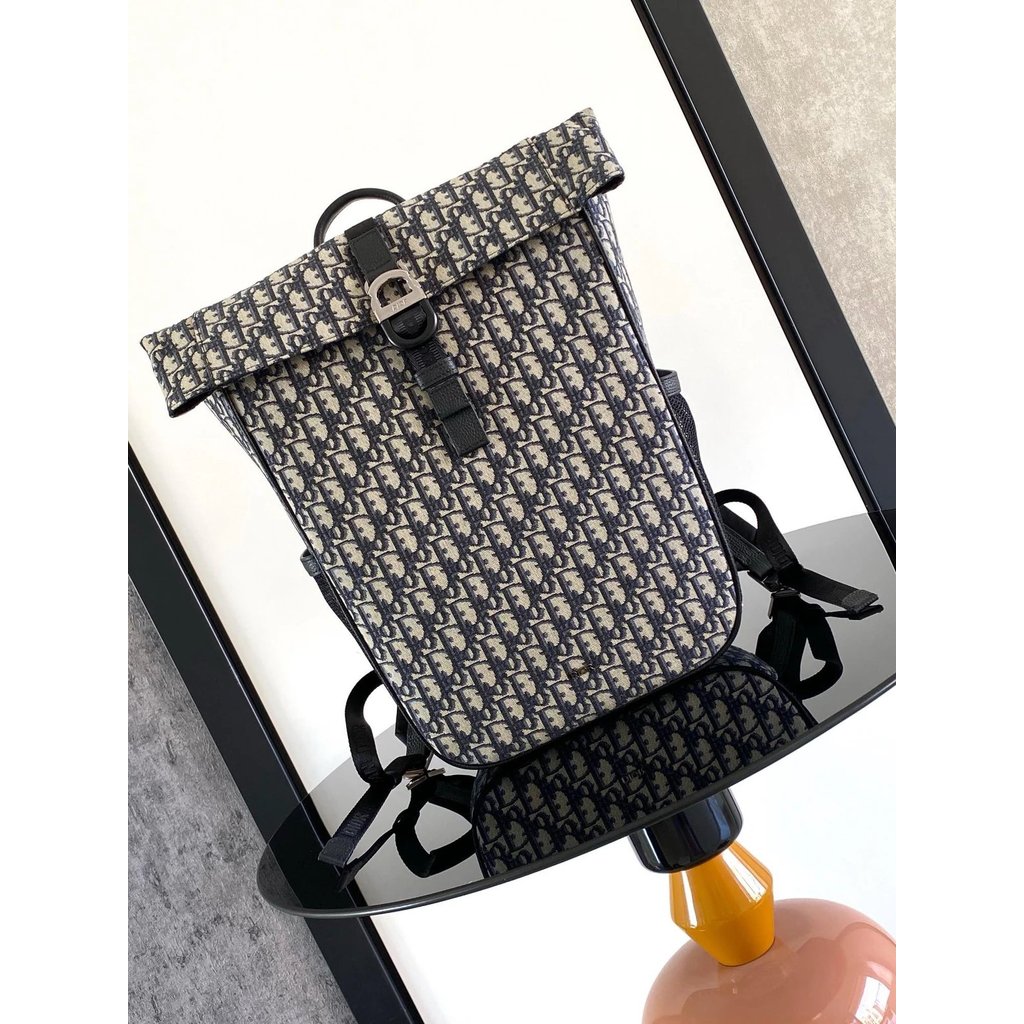 Dior 8 Roll Top Backpack Backpack.Using Black Oblique Print Fabric and Other Materials Carefully Mad