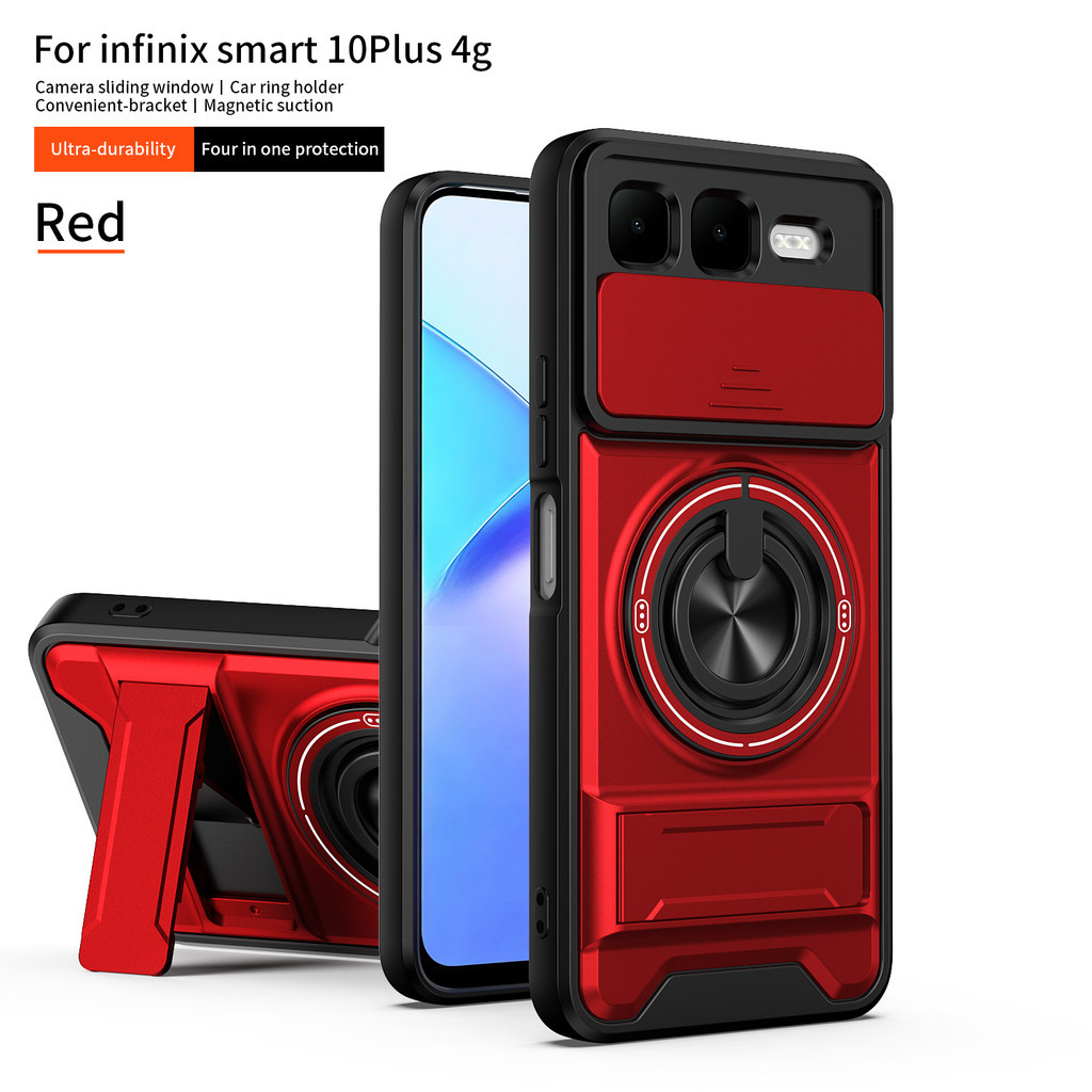 เคสโทรศัพท์แม่เหล็กที่แข็งแกร่งเหมาะสําหรับ Infinix Smart 20 9 10 4G 5G พร้อมเชือกเส้นเล็ก 360° ขาตั้งแหวนป้องกันเลนส์กล้องติดรถยนต์ฝาครอบกันกระแทก