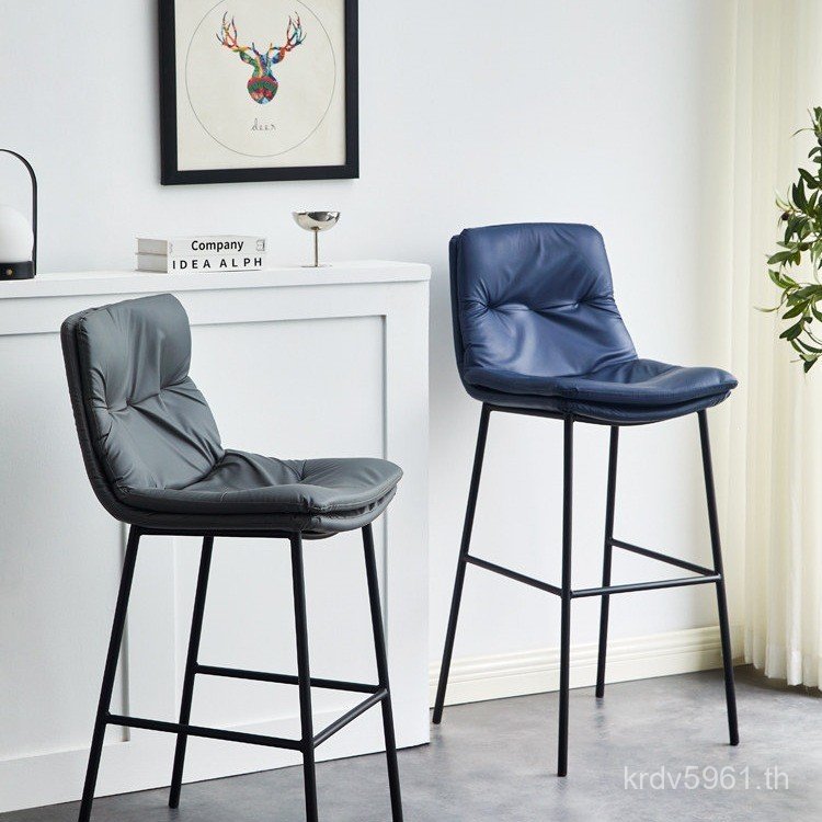 หรูหราสตูลวางเท้าศิลปะสูง Influencer พนักพิงเก้าอี้ Nordic Bar Simple Household Cafe เหล็ก ins หนังบ