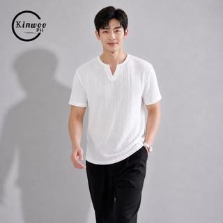 Kinwoo Men T-Shirts Fit V Neck Short Sleeve Henley Casual Urban Summer Knit Top T689