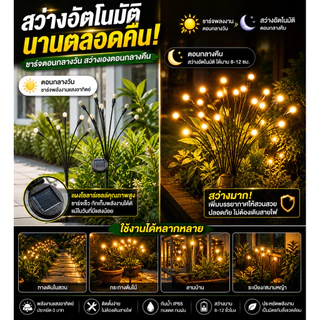10LED ไฟโซลาร์เซลล์ตกแต่งสวน LED 3 สีในตัว กันน้ำ IP65 ชาร์จอัตโนมัติ เปิด-ปิดเอง ไฟประดับสนาม ไฟแต่งสวนสุดสวย