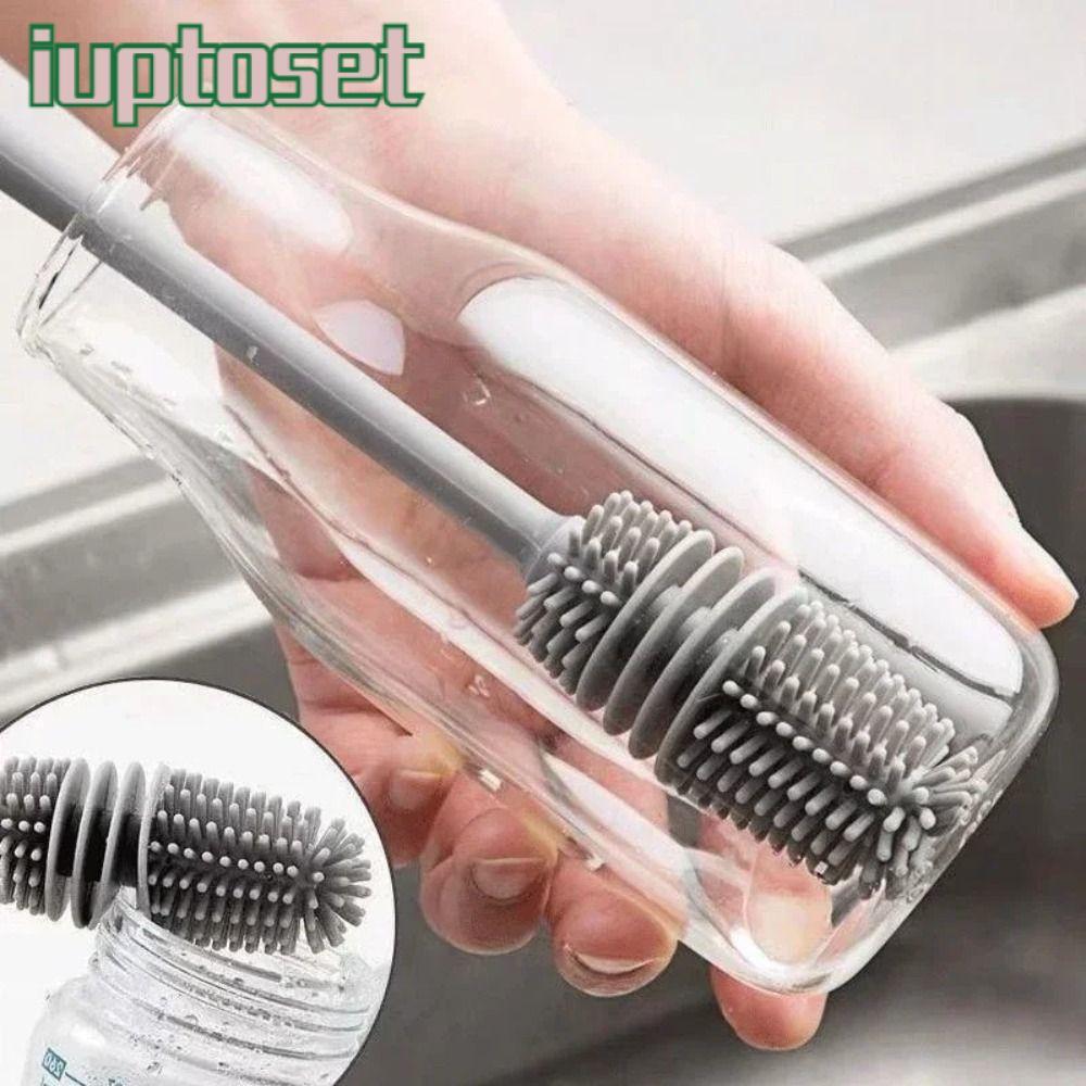 IUTTOSET เครื่องมือทําความสะอาดขวด, แปรงขวดซิลิโคนด้ามยาวไม่ขูด, น้ําหนักเบาปลอดสารพิษทนความร้อน 360° หัวถ้วยแก้วทําความสะอาดเดินทาง