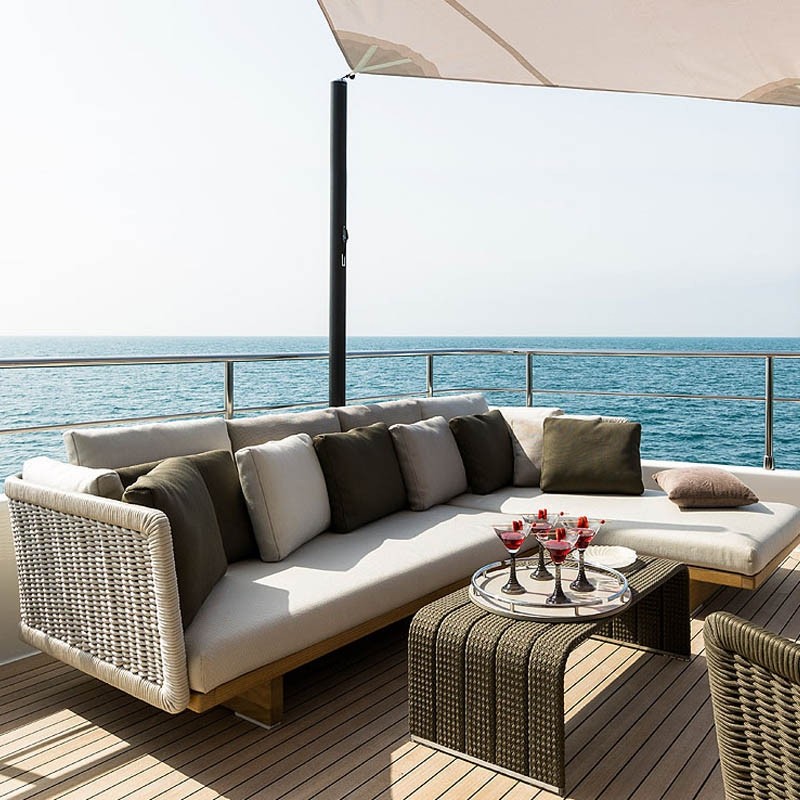 🚀 BUNISE P22 Outdoor Rattan Sofa Set, Teak Wood, Waterproof UV-Resistant, Garden Patio Hotel