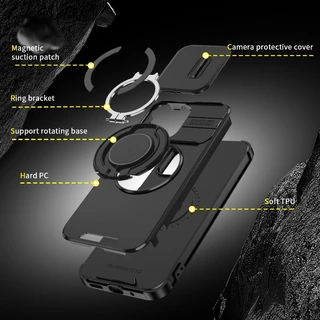 โลหะหมุนวงเล็บเคสโทรศัพท์แม่เหล็กสําหรับVivo Y500 Y31D Y05 Y11D Y31 Y21D V70 FE V60 V50 V40 Lite/Pro X300 Proเลนส์หน้าต่างเลื่อนAnti fall shell PC + TPUฝาครอบป้องกัน