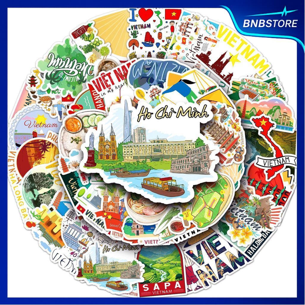 🍀ส่งจากไทย🍀 50ชิ้น สติกเกอร์ เวียดนาม Vietnam Sticker Landmark View Travel การเดินทาง ตกแต่ง พร้อมส่ง