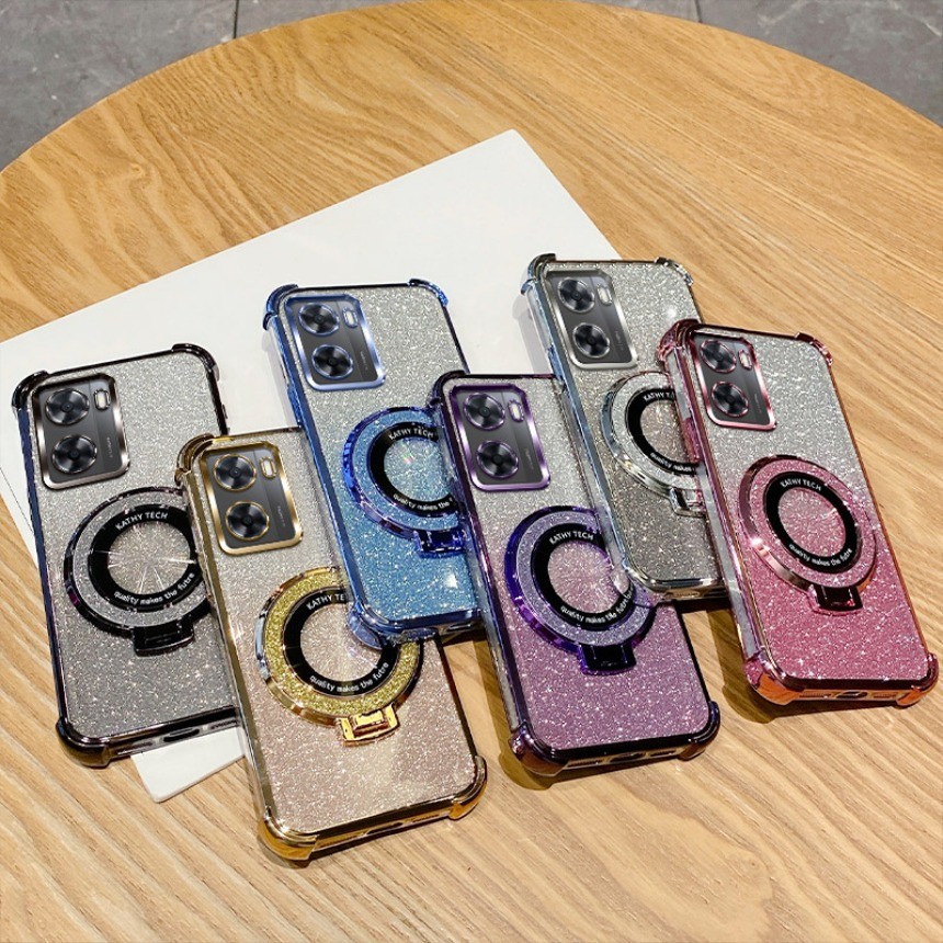Glitter กันกระแทกแม่เหล็กเคสโทรศัพท์สําหรับ OPPO A54 A55 A56 A57 A77 A57E A77S A74 A93 A93S ขาตั้งฝา