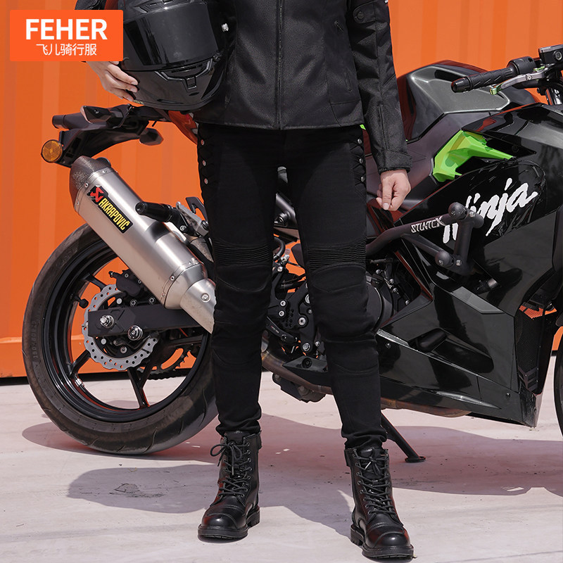 FEHER FEHER กางเกงปั่นจักรยานรถจักรยานยนต์ผู้หญิง Slim-fit ยืดกางเกงรถจักรยานยนต์กางเกงกันกระแทกกันน